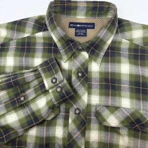 ExOfficio Mens XL Green Plaid Long Sleeve Hiking Shirt Mesh Lined Button Down